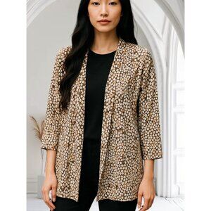Peter Nygard Brown White Animal Print Womens Open Front Cardigan L/XL Stretch